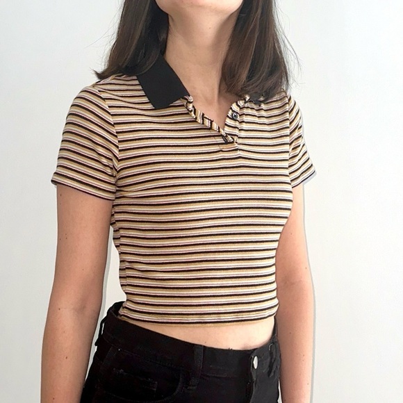 LEVI’S stripped crop short sleeve  polo tee - S - Picture 7 of 15